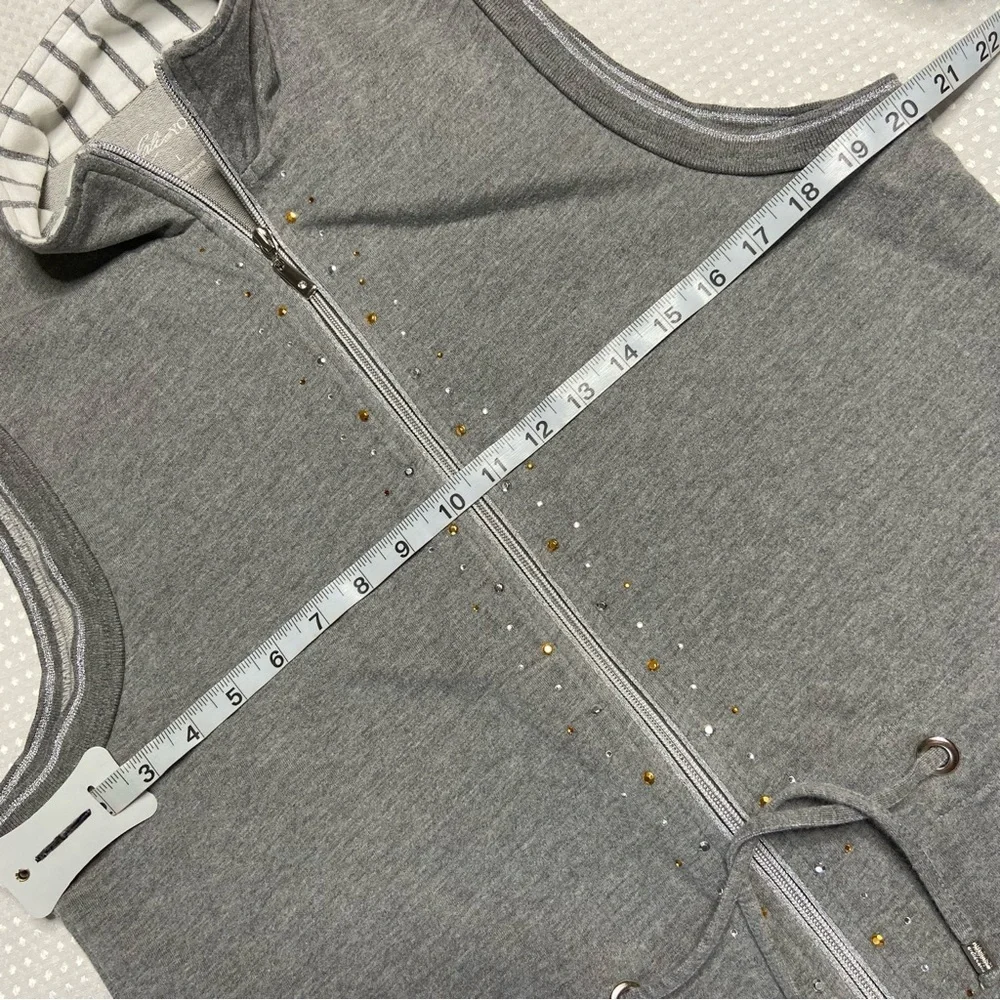Cali and York Elegant Gray Sleeveless Hoodie with Zip-Up Front Large